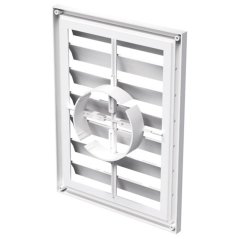 Hranatá větrací mřížka 299x221mm se samotížnou žaluzií - s přírubou 100-160mm, bílá