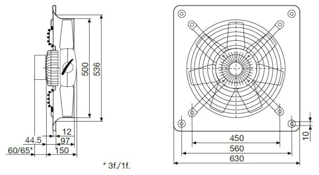 Nástěnný axiální ventilátor HCBB/4-500 H