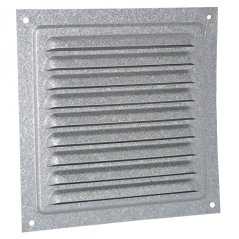 Pozinkovaná hranatá větrací mřížka 195x195mm s pevnou žaluzií a síťkou - bez příruby
