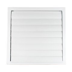 Kovová hranatá mřížka 485x485mm se samotížnou plastovou žaluzií bez příruby - bílá