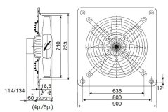 Nástěnný axiální ventilátor HCFT/4-710 H