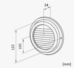 Nerezová kruhová mřížka 125mm s pevnou žaluzií bez příruby