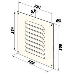 Hranatá větrací mřížka 400x300mm kovová s pevnou žaluzií a síťkou - bez příruby