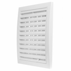 Hranatá větrací mřížka 150x150mm se síťkou, regulací a přírubou 100mm