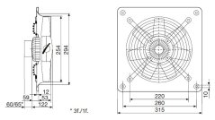 Nástěnný axiální ventilátor HCBT/4-250 H