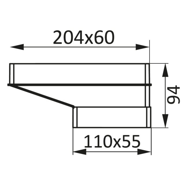 Čtyřhranný plastový přechod 55x110/60x204
