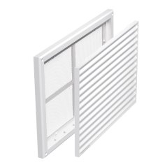 Hranatá ventilační mřížka 221x299mm s pevnou žaluzií, síťkou, bez příruby, bílá