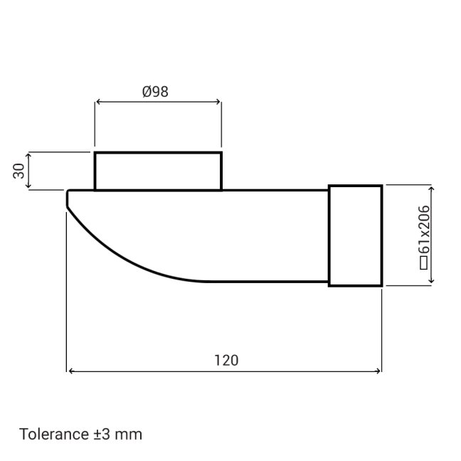 Plastové koleno přechodové 60x204/100 - výprodej