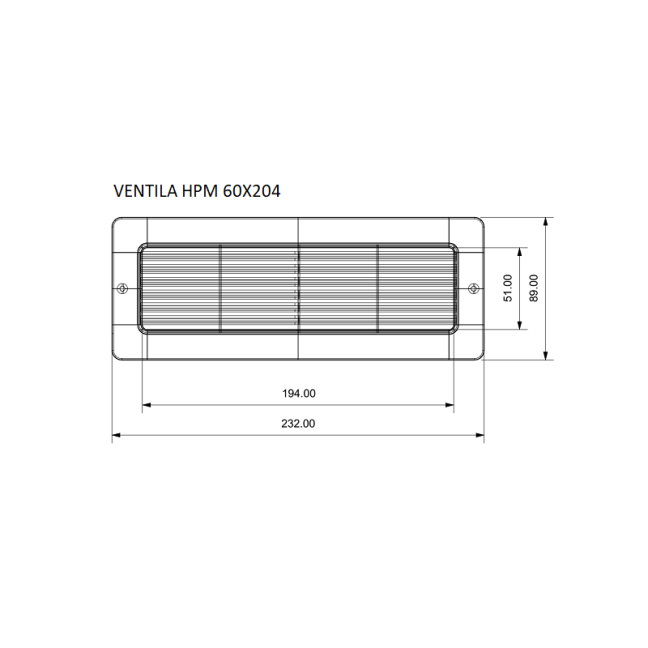 Hranatá větrací mřížka se síťkou proti hmyzu pro hranaté potrubí 60x204mm