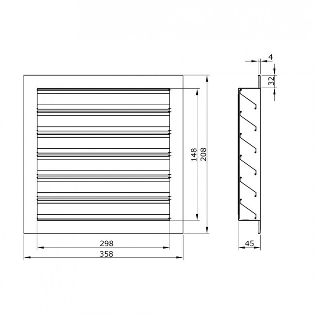 Hliníková hranatá mřížka 300x150mm s pevnými lamelami