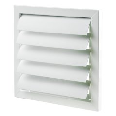 Kovová hranatá mřížka 485x485mm se samotížnou plastovou žaluzií bez příruby - bílá