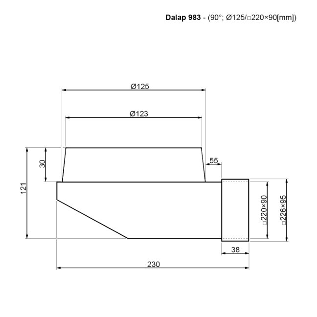Plastové koleno přechodové 90x220/125