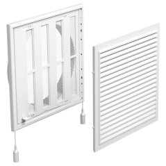 Hranatá větrací mřížka 154x154mm se síťkou proti hmyzu a regulací - s přírubou 100mm