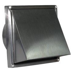 Nerezová hranatá mřížka 167x167mm se stříškou, klapkou a přírubou 125mm