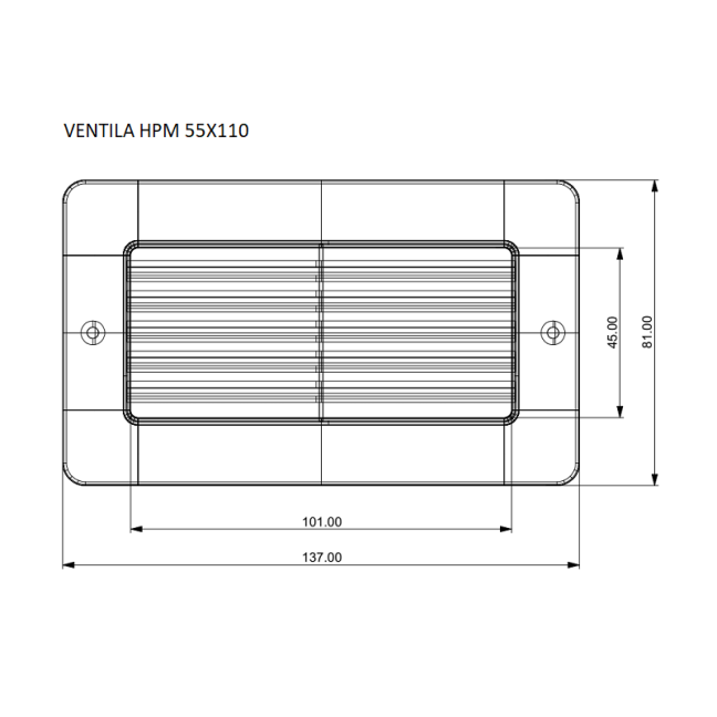 Hranatá větrací mřížka se síťkou proti hmyzu pro hranaté potrubí 55x110mm
