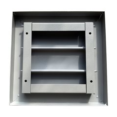 Kovová hranatá mřížka 250x250mm se samotížnou plastovou žaluzií bez příruby - šedá