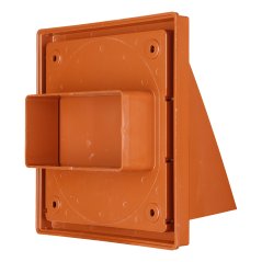 Hranatá větrací mřížka 150x150mm se stříškou, zpětnou klapkou, s přírubou 55x110mm, terakota