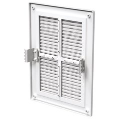 Hranatá ventilační mřížka 251x182mm s pevnou žaluzií, síťkou, bez příruby, bílá