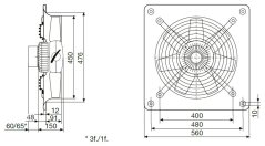 Nástěnný axiální ventilátor HCBT/4-450 H