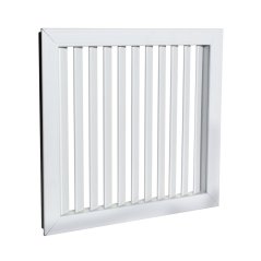 Hranatá ventilační mřížka 366x210mm s pevnou vertikální žaluzií bez příruby - bílá