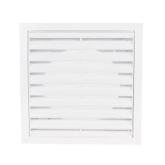 Hranatá větrací mřížka 150x150mm s pevnou žaluzií, síťkou a přírubou 100mm, bílá
