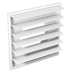 Hranatá větrací mřížka 154x154mm se samotížnou žaluzií - s přírubou 100mm, bílá