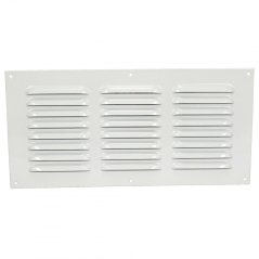 Hranatá větrací mřížka 305x150mm kovová s pevnou žaluzií a síťkou - bez příruby
