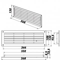 Dveřní větrací mřížka, 368x130 - bílá s regulací