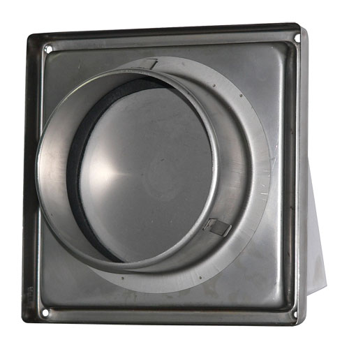 Nerezová hranatá mřížka 137x137mm se stříškou, klapkou a přírubou 100mm
