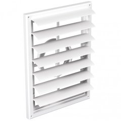 Hranatá větrací mřížka 299x221mm se samotížnou žaluzií - s přírubou 100-160mm, bílá
