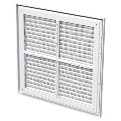 Hranatá ventilační mřížka 250x250mm s pevnou žaluzií, síťkou, bez příruby, bílá