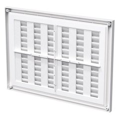 Hranatá ventilační mřížka 221x299mm s pevnou žaluzií, síťkou, bez příruby, bílá