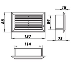 Hranatá větrací mřížka pro plastové potrubí 55x110mm s regulací