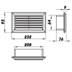 Hranatá větrací mřížka pro plastové potrubí 60x204mm
