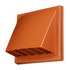 Hranatá větrací mřížka 150x150mm se stříškou, zpětnou klapkou, s přírubou 100mm, terakota