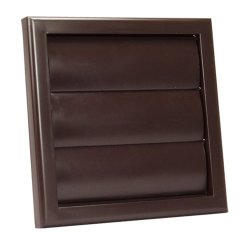 Hranatá větrací mřížka 154x154mm se samotížnou žaluzií - s přírubou 100mm, hnědá