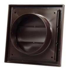 Hranatá větrací mřížka 154x154mm se samotížnou žaluzií - s přírubou 100mm, hnědá