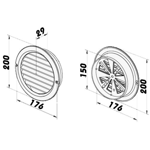 Kruhová větrací mřížka s přírubou 150 mm a regulací, bílá