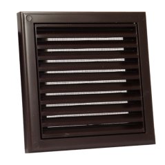 Hranatá ventilační mřížka 186x186mm s pevnou žaluzií, síťkou, bez příruby, hnědá