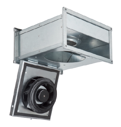 detail ventilátoru s otevřeným revizním víkem