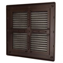 Hranatá ventilační mřížka 204x204mm s pevnou žaluzií, síťkou, bez příruby, hnědá