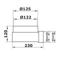 Plastové koleno přechodové 90x220/125 otočné