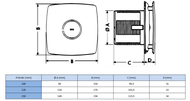 Ventilátor do koupelny Cata X-MART 10 H INOX s čidlem vlhkosti a s časovým doběhem