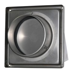 Nerezová hranatá mřížka 167x167mm se stříškou, klapkou a přírubou 150mm