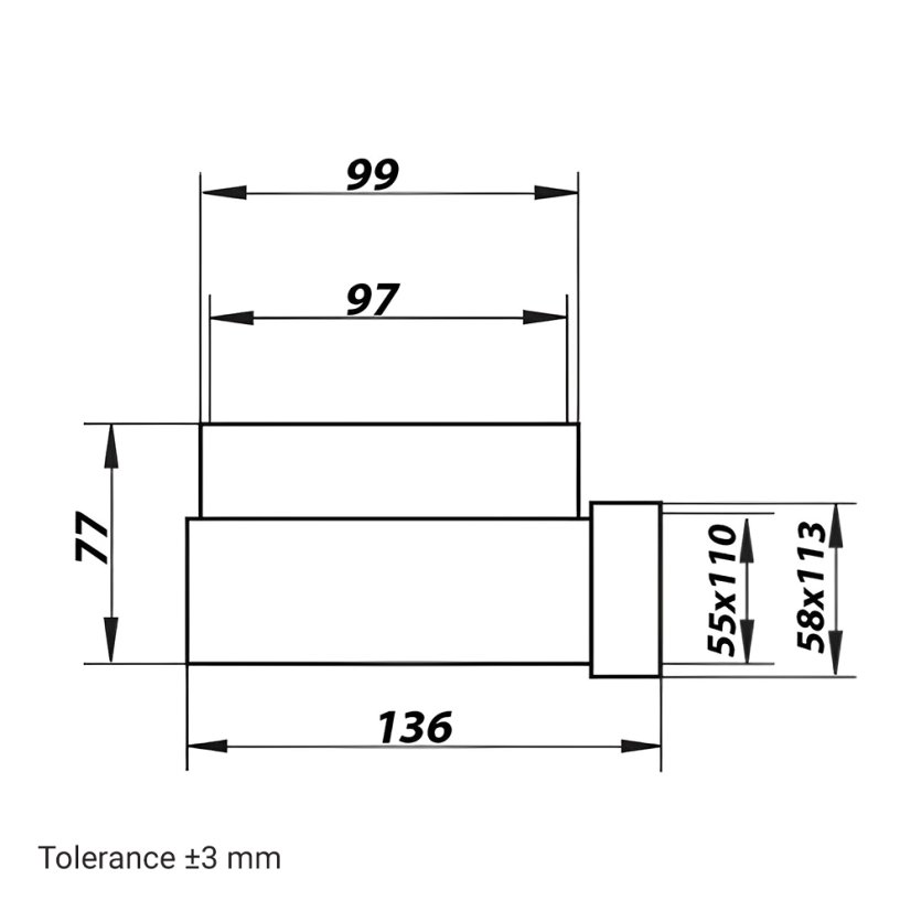 Plastové koleno přechodové 55x110/100