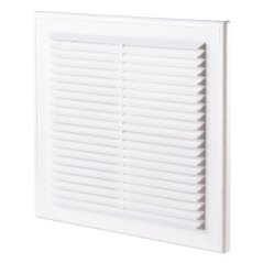 Hranatá ventilační mřížka 204x204mm s pevnou žaluzií, síťkou, bez příruby, bílá