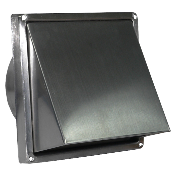 Nerezová hranatá mřížka 137x137mm se stříškou, klapkou a přírubou 100mm