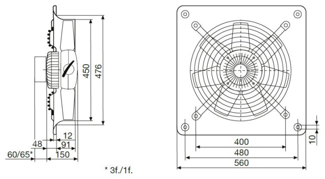 Nástěnný axiální ventilátor HCBT/4-450 H