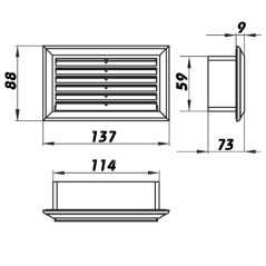 Hranatá větrací mřížka pro plastové potrubí 55x110mm