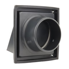 Nerezová hranatá mřížka se stříškou, klapkou a přírubou 125mm, černá